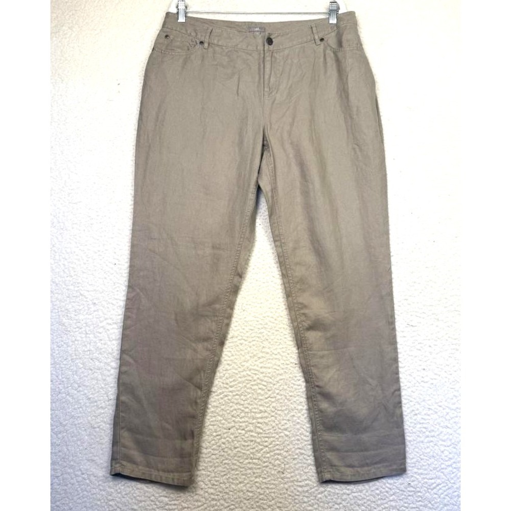 J Jill Pants Womens 14 Beige 100% Linen Casual Straight Leg Relaxed Lightweight